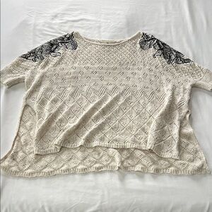 Knitted & Knotted Oversized Split Hem Sweater with Floral Embroidery Detail